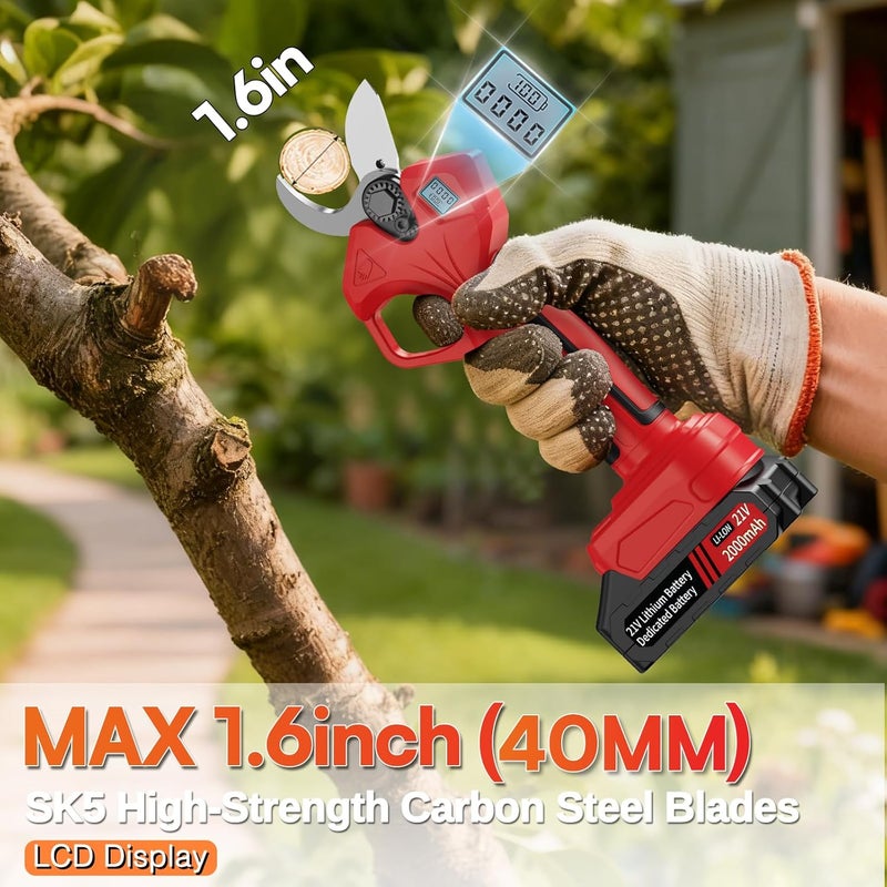 Vkdemer Electric Pruning Shears, Professional Cordless Pruning Shears with LCD Display, Electric Pruner Battery Powered with 2 PCS Rechargeable 2Ah Lithium Battery, 1.6Inch (40MM) Cutting Diameter - Image 2